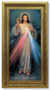 Divine Mercy Print in Ornate Print in Ornate Gold-Leaf Frame - 2 Sizes [HFA4787]