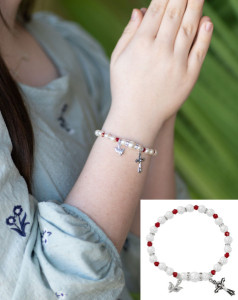 Dove and Crucifix Stretch Confimation Bracelet [MV2108]