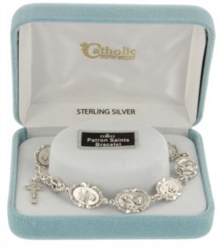 Eight Saints Sterling Silver Charm Bracelet with Crucifix [HRB1014]