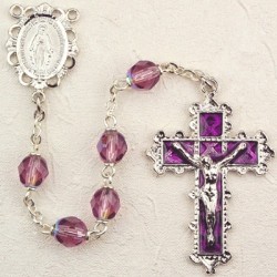 February Birthstone Rosary (Amethyst) - Rhodium Plated [MVR014]