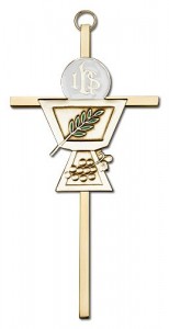 First Communion Chalice and Holy Host Wall Cross 6“  [CRB0044]