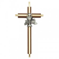 First Communion Cross in Walnut and Brass - 7 inch [SNCR1025]