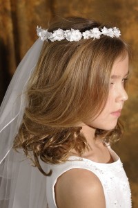 First Communion Flower and Pearl Wreath Veil [HP7004]