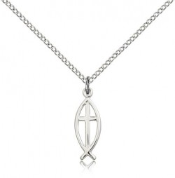 Women's Ichthus Fish with Cross Pendant [BM0924]