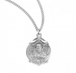 Floral Tip Scapular Medal Sterling Silver Necklace [REM2122]