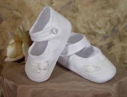 Girls Cotton Batiste Baptism Shoe with Rosebud [BSH001]