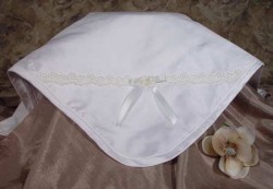 Girls Silk Dupioni Baptism Blanket with Venise Trim and Bow [BLA007]