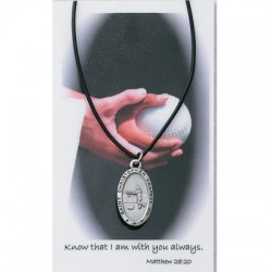 Girl's St. Christopher Softball Medal with Leather Chain and Prayer Card [PC0081]