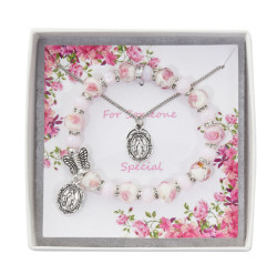 Girls Venetian Glass Stretch Bracelet Pendant Set [MV2103]