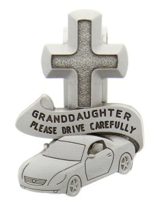 Granddaughter Please Drive Carefully Visor Clip, Pewter - 2 1/2“H [AU0109]