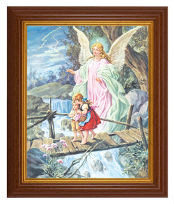Guardian Angel Over the Bridge 8x10 Textured Artboard Dark Walnut Frame [HFA5522]