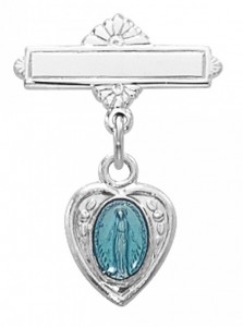 Heart Shaped Miraculous Baby Pin - Sterling Silver and Blue [MVB1014]