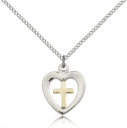 Heart and Cross Pendant Two-Tone [BM0355]