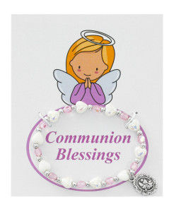Hearts and Metal Flowers First Communion Stretch Bracelet [MV1037]