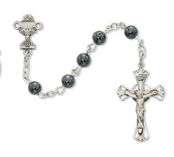 Hematite First Communion Chalice Rosary - Rhodium [MVC0041]