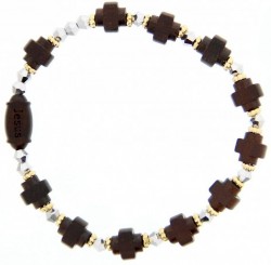 Jujube Wood Cross Bead Rosary Bracelet - 8mm [RB3932]