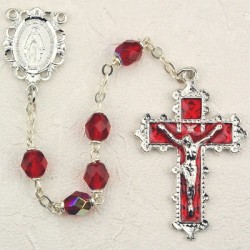 July Birthstone Rosary (Ruby) - Rhodium Plated [MVR019]