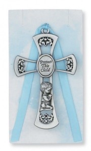 Kneeling Boy Cross Crib Medal, Pewter [CFSCBMV002]