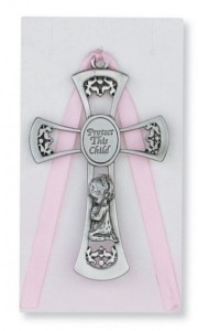 Kneeling Girl Cross Crib Medal, Pewter [CFSCBMV004]