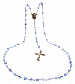 Light Sapphire Swarovski Rosary Sterling Silver 7mm [HMRB003]