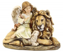 Lion and Lamb and Angel Statue 11.5 [RM0320]