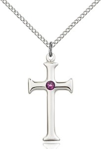 Women's Maltese Edge Cross Pendant with Birthstone Options [BLST6008]