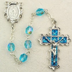 March Birthstone Rosary (Aqua) - Rhodium Plated [MVR015]
