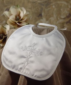 Matte Satin Baptism Bib with Celtic Cross [BIBLT005]