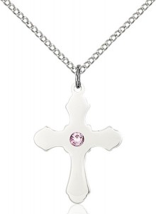Medium High Polished Soft Edge Cross Pendant with Birthstone Options [BLST60361]