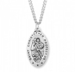 Men's Large Almond Shape St. Christopher Necklace [HMM3398]