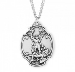 Men's Large Unique Saint Michael Wide Cross Shield Medal [HMM3017]
