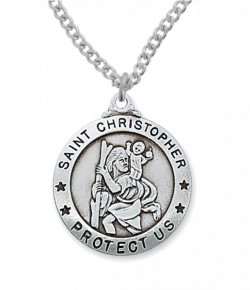 Men's Round Wide Border St. Christopher Medal Sterling Silver [MVM1016]