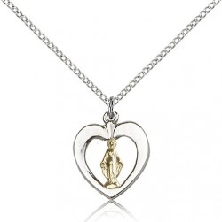 Two-Tone Open-Cut Heart Miraculous Medal Necklace [BM0492]