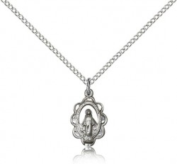 Open-Cut Miraculous Medal Necklace with Scalloped Border [BM0462]