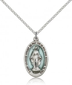 Women's Blue Enamel Center Miraculous Medal Pendant [BM0475]