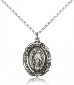 Floret Border Miraculous Medal Necklace [BM0479]