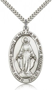 Men's Elongated Oval Miraculous Medal Necklace [BM0488]