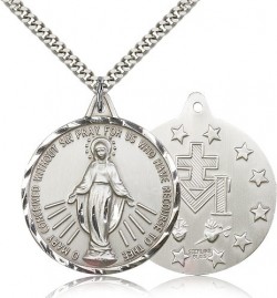 Men's Large Round Miraculous Medal Necklace [CM2142]