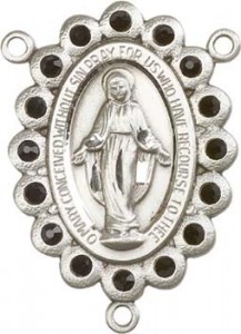 Miraculous Sterling Silver Rosary Centerpiece with Black Glass Stone Border [BLCR0139]
