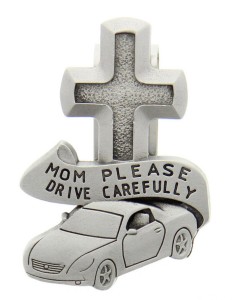 Mom Please Drive Carefully Visor Clip, Pewter - 2 1/2“H [AU0105]