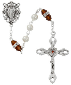 November Birthstone Rosary Topaz Pearl Glass [MVR0610]