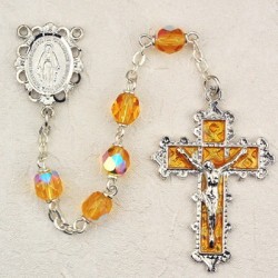 November Birthstone Rosary (Topaz) - Rhodium Plated [MVR023]