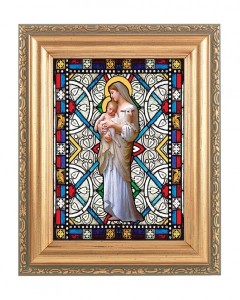 Our Lady of Divine Innocence Gold Frame Stained Glass Effect [HFA4608]