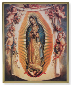 Our Lady of Guadalupe with Angels Gold Frame Plaque - 2 Sizes [HFA4972]