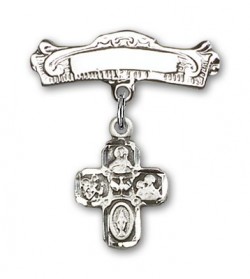 Pin Badge with 4-Way Charm and Arched Polished Engravable Badge Pin [BLBP0246]