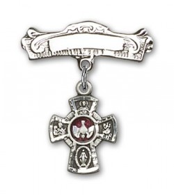 Pin Badge with 5-Way Charm and Arched Polished Engravable Badge Pin [BLBP0134a]