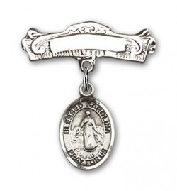 Pin Badge with Blessed Karolina Kozkowna Charm and Arched Polished Engravable Badge Pin [BLBP1849]