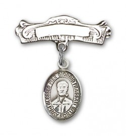 Pin Badge with Blessed Pier Giorgio Frassati Charm and Arched Polished Engravable Badge Pin [BLBP1815]
