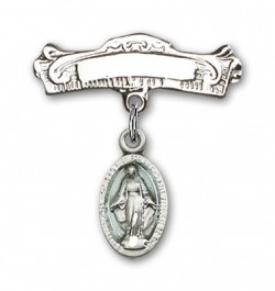Pin Badge with Blue Miraculous Charm and Arched Polished Engravable Badge Pin [BLBP0160]