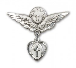 Pin Badge with Cross Charm and Angel with Larger Wings Badge Pin [BLBP0226]